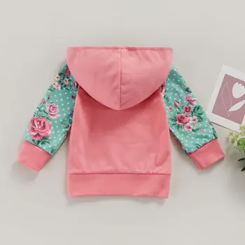 0-3Y Kūdikiui Baby Girl Hoodies Outwears ilgomis Rankovėmis Gėlių Laiškas Išspausdintas su Gobtuvu Megztinis Komplektus Rudens Drabužiai