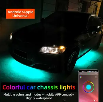 1PCS 12V IP65 App Kontrolės Teka Spalva RGB LED Juostelės Pagal Automobilių 90 120 180 Vamzdis Underglow Underbody Sistema Neoninė Šviesa