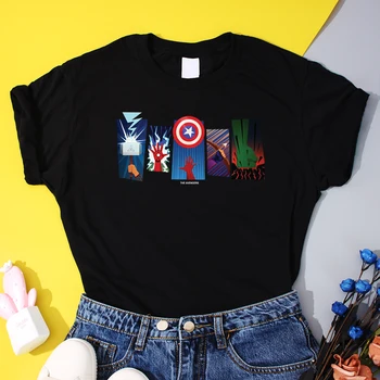 2021 Mados Stebuklas Marškinėliai Vasarą Moterys trumpomis Rankovėmis Animacinių filmų Geležinis žmogus Superhero, T-marškinėliai Retro Kapitonas Amerika Moterų marškinėliai