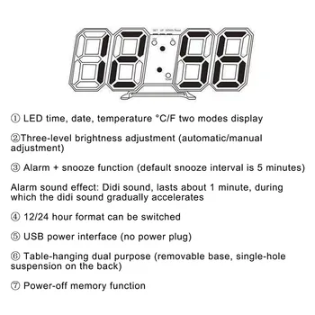 3D Didelis Skaitmeninis LED Sieninis Laikrodis Data ir Laikas Celsijaus naktinė lempa Ekranas Lentelė Darbalaukio Laikrodžius, Žadintuvas Nuo Gyvenamasis Kambarys