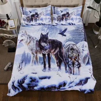 3D white tiger vilkai vilkas Žvaigždėtą Dangų mėnulio dizaino sniego karalienė dvigubai patalyne, užvalkalas lovatiesė antklode padengti nustatyti patalynės komplektas
