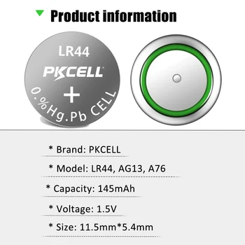 40Pcs/4card PKCELL 1,5 V 13TN LR44 L1154 RW82 RW42 SR1154 SP76 A76 357A Mygtuką Moneta Ląstelių Baterijas termometras
