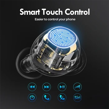 Bluetooth 5.0 Ausines Tiesa, Belaidžių Ausinių Touch Kontrolės Vandeniui Ausines su Įkrovimo Atveju