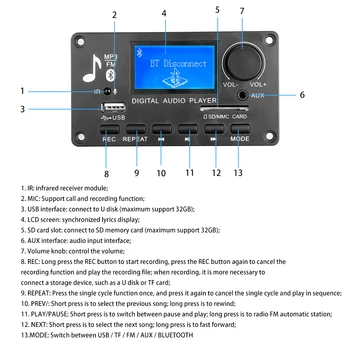 Bluetooth V5.0 MP3 Dekoderis Valdybos LCD Automobilinis MP3 Grotuvas, Garso Modulio laikiklis FM Radijo Dainų ekranas AUX USB Atkodavimo MP3 Grotuvas