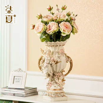 Europos stiliaus modeliavimas gėlių kompozicijų apdaila iš didelės vazos aukšte gyvenamasis kambarys aukso vaza keramika fengshui