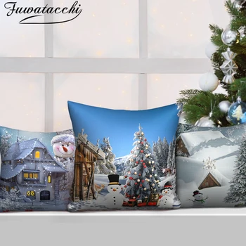 Fuwatacchi Žiemos Sniego Arenoje Foto Pagalvės užvalkalą Kalėdų Varpas Medis Spausdinti Pagalvėlė Padengti Namų Sofos Automobilių Dekoratyviniai pagalvių užvalkalai