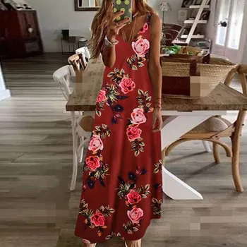 Hillsionly Plius Dydis Moterų Vasaros Spageti Dirželis Suknelė be Rankovių Atsitiktinis Moterų Suknelės, Gėlių Maxi Suknelė Moterims 2021