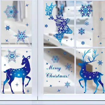 Kalėdų Langą Mėlyna Briedžių Snaigės Lipdukai Žiemos Sienų Lipdukai Vaikams Kambariai Naujųjų Metų 2022 Kalėdų Langų Dekoracijos U7x4