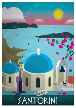 Kelionės į Graikiją, Santorini Saloje, Drobė, Tapyba Derliaus Sienos Kraft Plakatai Dengtos Sienų Lipdukai Namų dekoro Nuotraukos Dovana