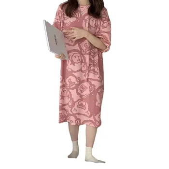 Korėjiečių Moterų Nightgowns Mados Naktį Dėvėti Vasarą Nightdress Mielas Animacinių filmų Femme Homewear Sleepshirt Pijamas Pyjama