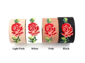 LEADERBEADS 2019 PU Odos 3D Stereo Rožių Gėlių Siuvinėjimas Apyrankę Mergina Žavesio Etninės Platus Bangle už Gimtadienio Dovana