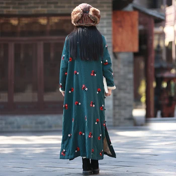 LZJN Dirbtiniais Kailių Drabužių, Siuvinėjimas Moterų Maxi Suknelė Elegantiškas Cheongsam Medvilnės, Lino Drabužius, Vintage Qipao Vilnos Žiemos Dress 15245