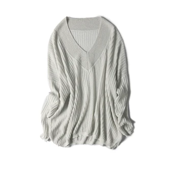 Moterų pavasario vasaros mados megztinis (puloveris ryškios šilko įrašą siūlai, mezgimo V-kaklo elegantiškas spalvų, vienas&daugiau dydis