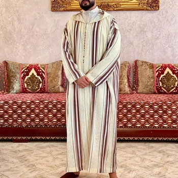 Musulmonų Suknelės Vyrai ilgomis Rankovėmis Juostelės Dubajus Marškinėliai Kaftan Thobe Skraiste Suknelė Tiesiai Laisvalaikio Lenktynių Stiliaus Drabužių