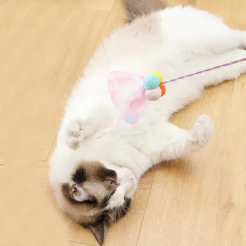 Naminių Gyvūnų Žaislai China Plunksnų Funny Cat Stick Fėja Drugelis Drakonas Skristi Įspūdį Interaktyvi Katė Žaislas Keturių Kamuolys, Žaislai