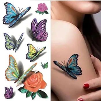 Nuostabi 3D Laikinos Tatuiruotės Moterų Kūno Meno Tatuiruotės Drugelis Gėlių Tatuiruotė Flash Vandeniui Namus Papuošti Sienos Lipdukas