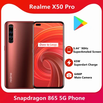 Originalus Realme X50 Pro 5.44 90Hz SuperAmoled Ekrano Moblie Telefono Snapdragon 865 mobiliųjų Telefonų 65W Superdart Mokestis NFC