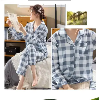 Pižamos Komplektas Vasaros 2021 Naujas viskozės ilgomis rankovėmis kelnės ponios pižama kostiumas paprastas stilius ilga pižama moterų namų paslauga