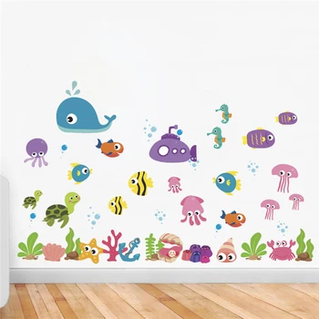 Povandeninio pasaulio, žuvų burbulas sienų lipdukai vaikams kambariai namų dekoro animacinių filmų gyvūnų sienų lipdukai sienų menas 