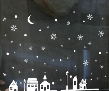 Sniego Naktį Kaime Elektrostatinės Lipdukas Lango Stiklo Kalėdų Sienos Lipdukai Namų Dekoro Naujųjų Metų Meno Tapetai