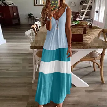 Suknelės Moterims 2021 M. Vasaros Drabužių Mados Tie Dažai Paplūdimio Puloveris Maxi Boho Sundress Ponios Atsitiktinis Palaidų Ilgio Slydimo Suknelė
