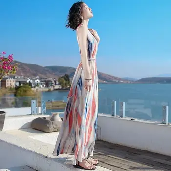 Vasaros Moterų Atostogų Suknelės Dydžio Ilgas Skyriuje Dryžuotas Šifono Suknelė Bohemijos Ilga Suknelė Beach Resort Beach Suknelė
