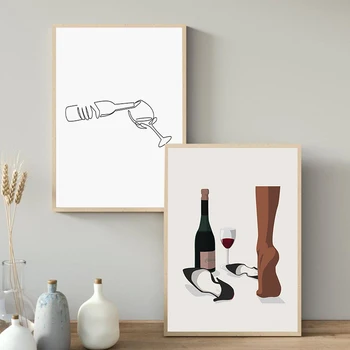 Vyno Abstrakčiai Vienas Piešinys fonai Juoda ir Balta Minimalistinio Plakatas Virtuvės Baro Sienų Apdailos Drobė, Tapyba Nuotraukos